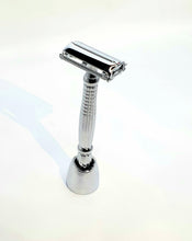 Load image into Gallery viewer, Bare & Co. - Long Handle Butterfly Safety Razor - Silver (with Stand) Bare & Co. - The Well Store