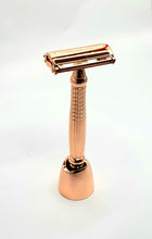 Load image into Gallery viewer, Bare & Co. - Long Handle Butterfly Safety Razor - Rose Gold (with Stand) Bare & Co. - The Well Store