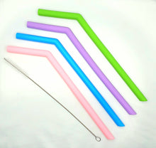 Load image into Gallery viewer, Reusable Silicone Smoothie Straws (4 Pack with Bonus Cleaner)