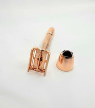 Load image into Gallery viewer, Bare &amp; Co. - Long Handle Butterfly Safety Razor - Rose Gold (with Stand) Bare &amp; Co. - The Well Store
