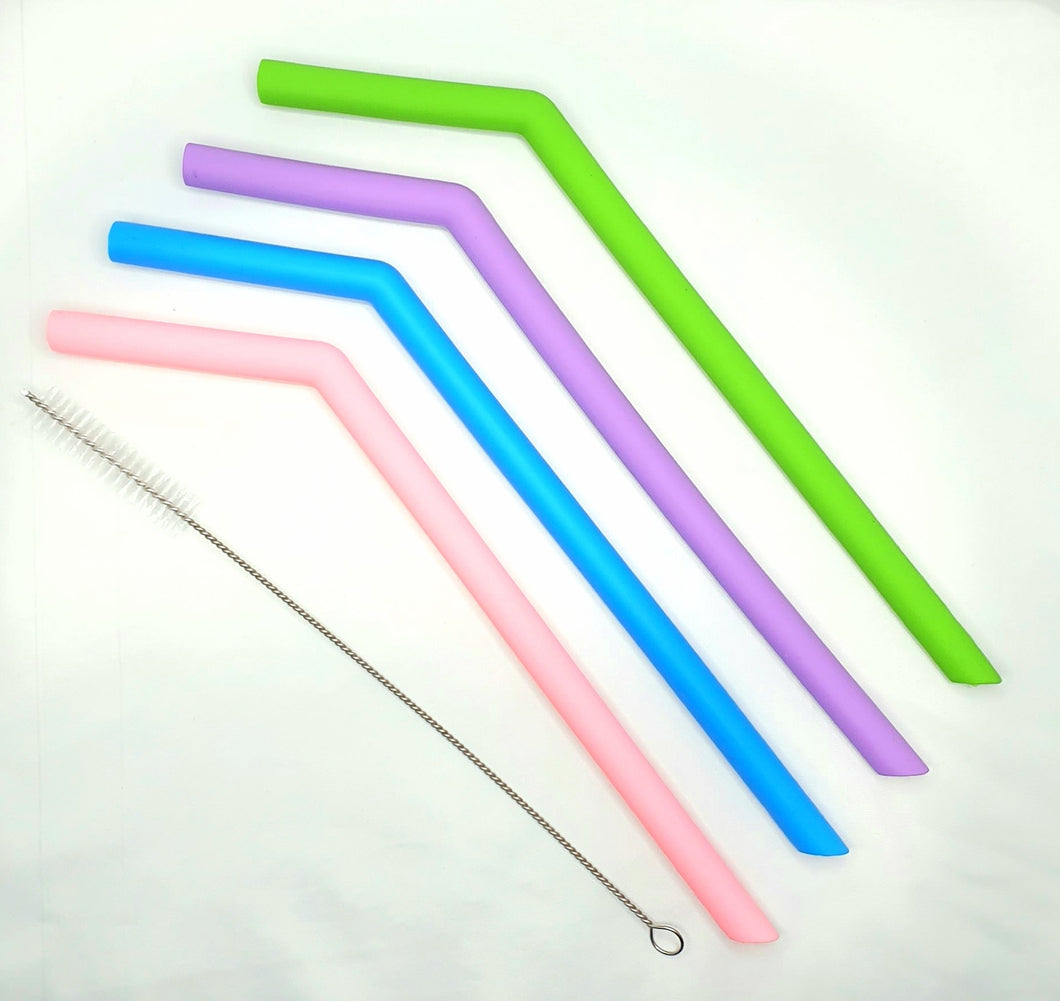 Reusable Silicone Smoothie Straws (4 Pack with Bonus Cleaner)