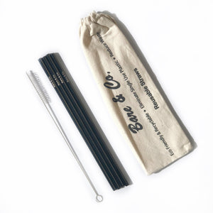 Bare & Co. - Reusable Black Straws - Straight (4 Pack with Bonus Cleaner) Bare & Co. - The Well Store