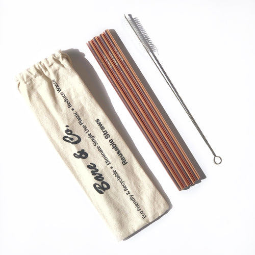 Bare & Co. - Reusable Rose Gold Straws - Straight (4 Pack with Bonus Cleaner) Bare & Co. - The Well Store