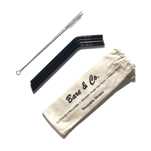 Bare & Co. - Reusable Black Straws - Bent (4 Pack with Bonus Cleaner) Bare & Co. - The Well Store