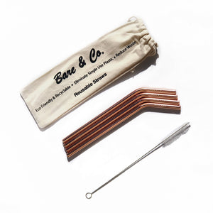 Bare & Co. - Reusable Rose Gold Straws - Bent (4 Pack with Bonus Cleaner) Bare & Co. - The Well Store