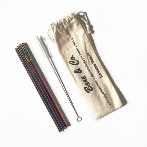 Bare & Co. - Reusable Rainbow Straws - Straight (4 Pack with Bonus Cleaner) Bare & Co. - The Well Store
