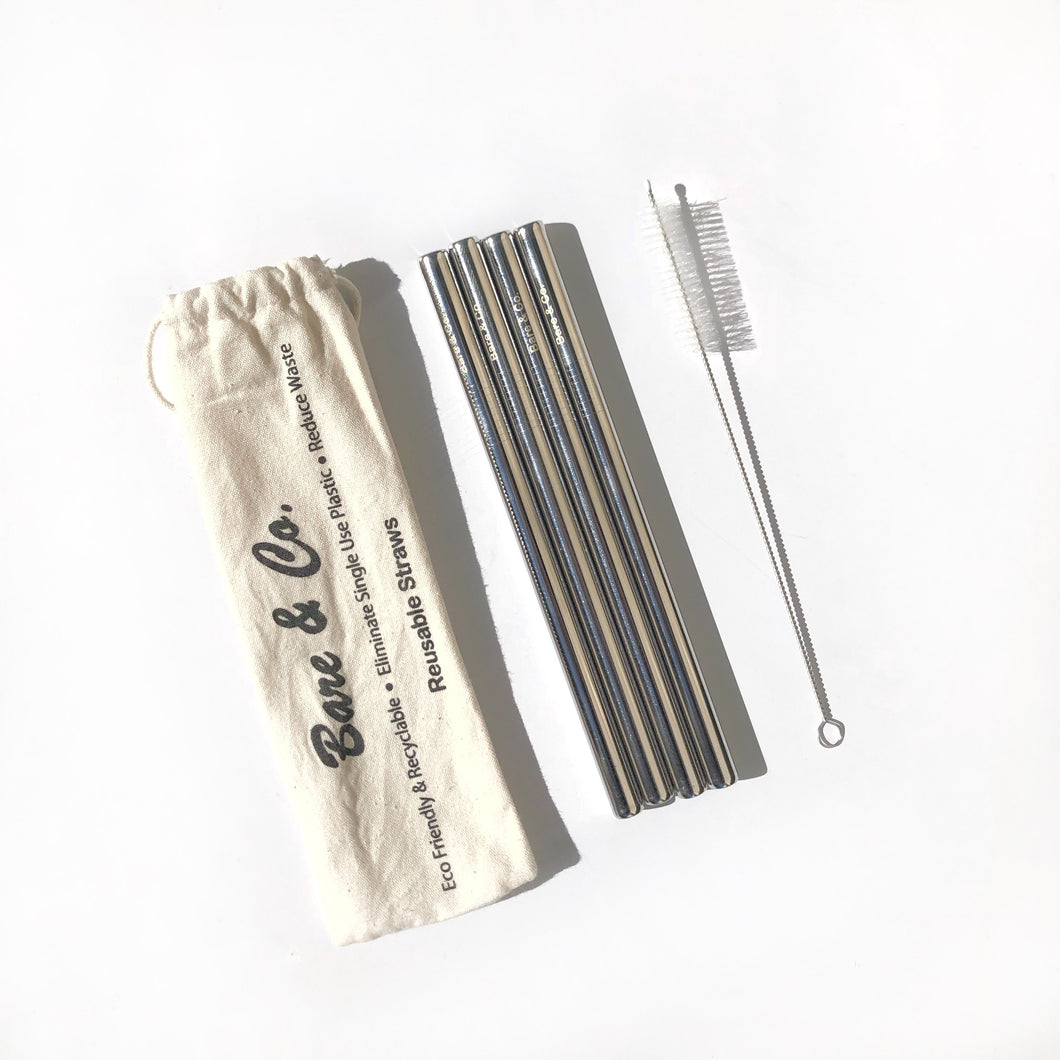 Bare & Co. - Stainless Steel Straws - Smoothie Size (4 Pack with Bonus Cleaner) Bare & Co. - The Well Store