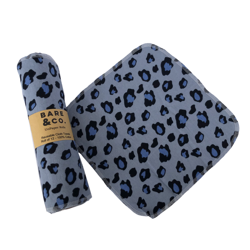 Unpaper Towel on a Roll - Blue Leopard (12 Pack)
